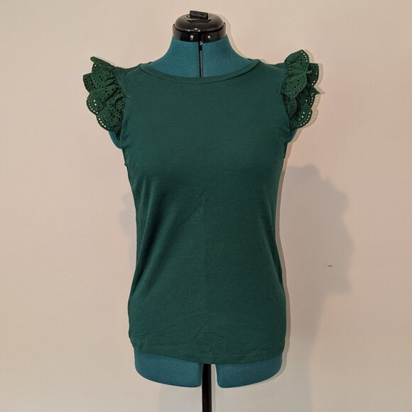 Ann Taylor Kelly Green Flutter Sleeve Top, XS - Picture 1 of 2